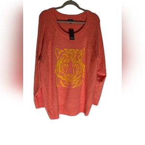 torrid Coral Sweater with Yellow Tiger Graphic